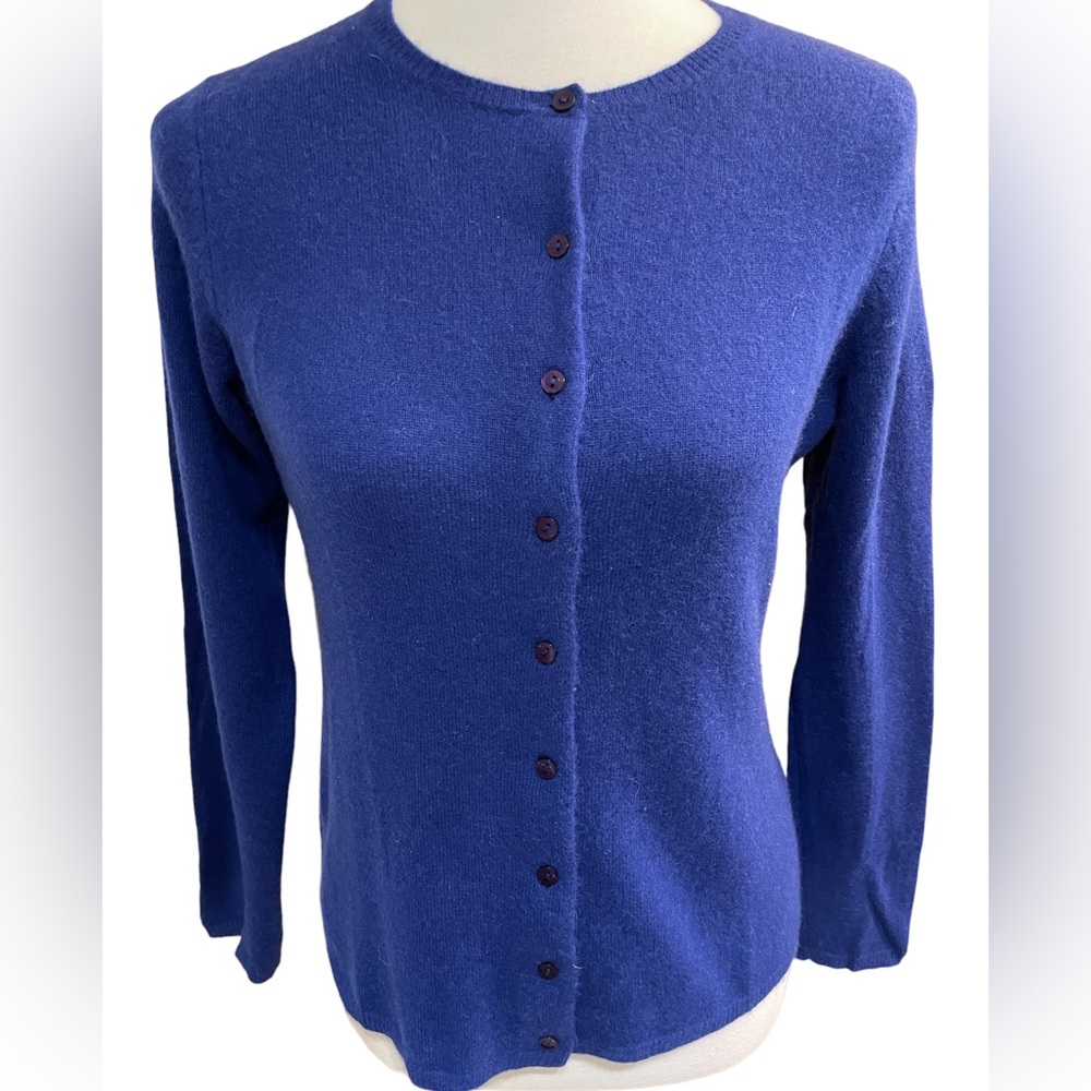 Saffron Royal Blue, Scoop Neck, Button-Down, Long-Sleeve, Short Cardigan
